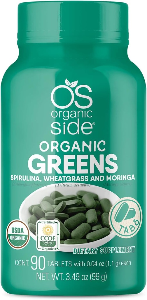 USDA Certified Organic Super Greens Tablets with Spirulina, Wheatgrass, and Moringa - 90 Tablets, 1100mg - Rich in Vitamins and Minerals - Non-GMO, Vegan Friendly