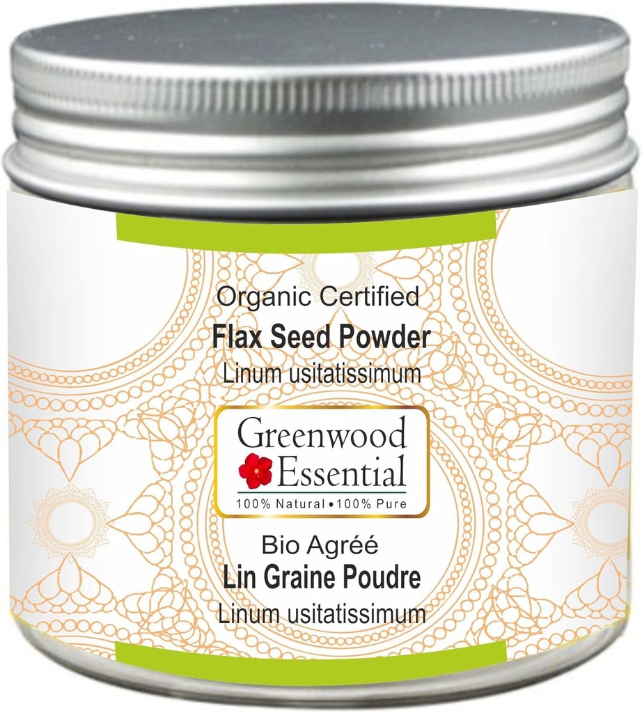 Organic Certified Flax Seed Powder 200gm - 100% Pure Therapeutic Grade - Greenwood Essential