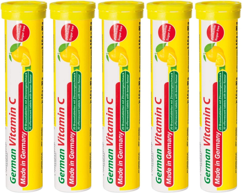 40 Vegan Lemon Lime Effervescent Vitamin C Tablets - 180mg - Made in Germany by T&D