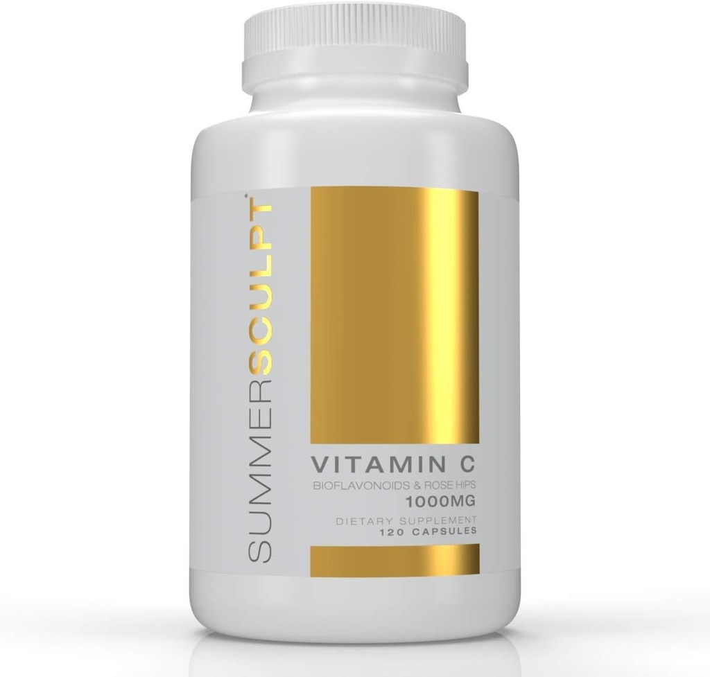 Vitamin C 1000mg Daily Immune Support with Rose HIPS & Bioflavonoids, Healthy Skin & Joints, Non-GMO, Non-Acidic - 120 Capsules