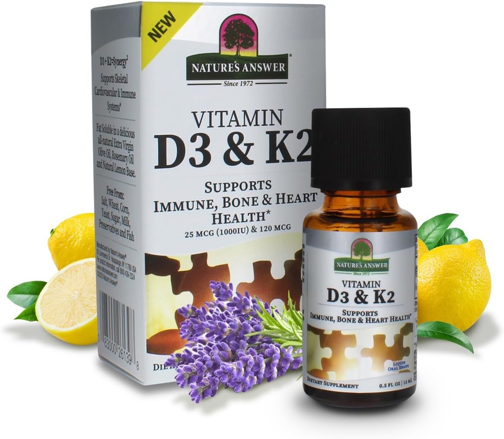 Vitamin D3 and K2 Liquid Drops for Immune, Bone, and Heart Health - 0.5 fl oz - 15 ml