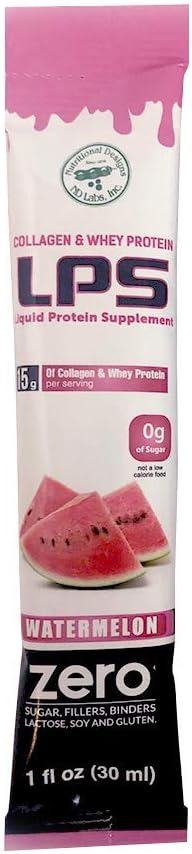 Non-GMO Watermelon Liquid Collagen & Whey Protein Supplement - Sugar-Free Drink for Healthy Skin & Hair - 100 Single Serve Packets