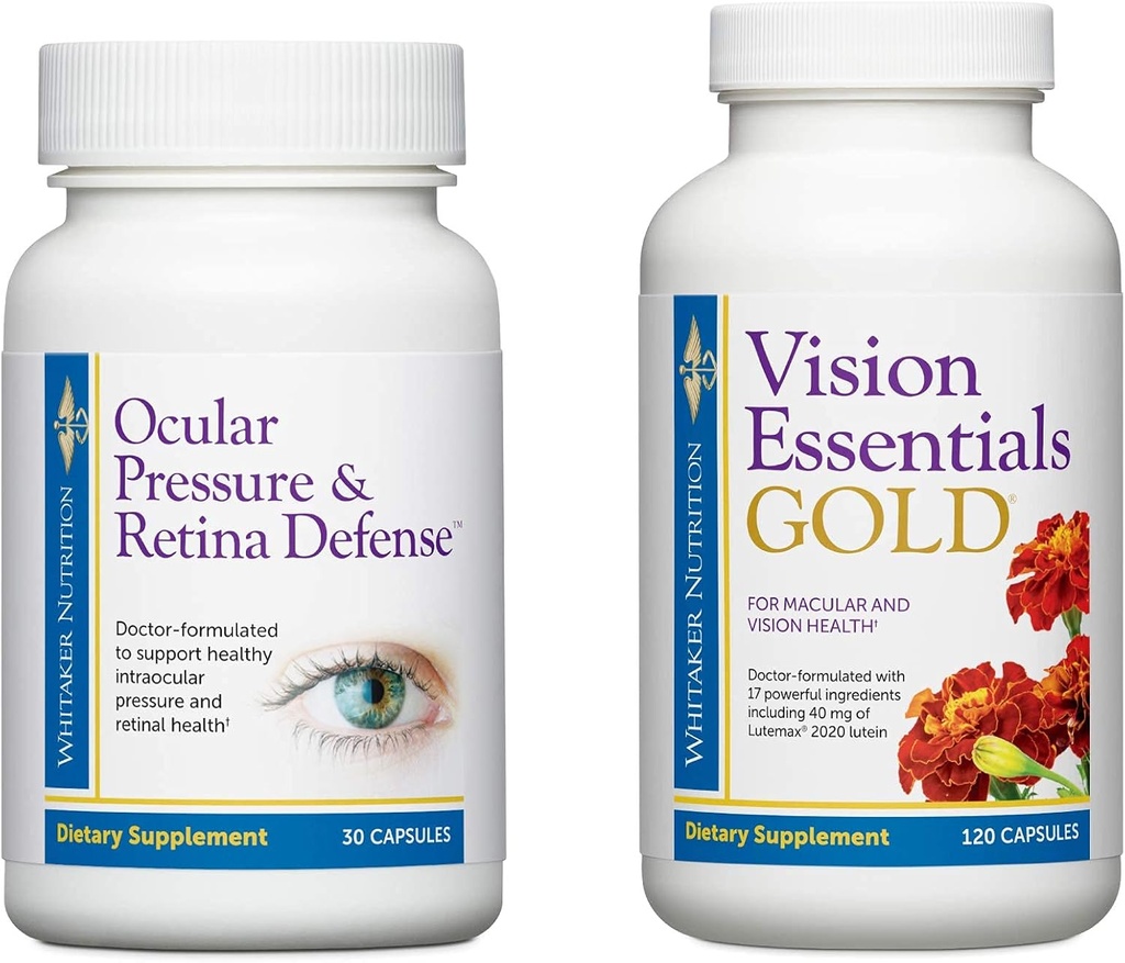 Premium Eye Health Bundle: Vision Essentials Gold with 40mg Lutein for Healthy Vision, Ocular Pressure, and Retina Defense