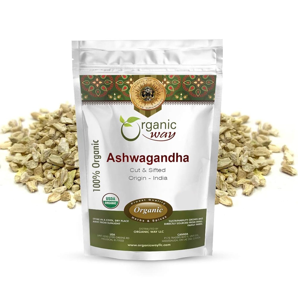 Organic Ashwagandha Root Cut & Sifted - USDA Certified, Vegan, Non-GMO, Gluten-Free - 1/2 lb - From India
