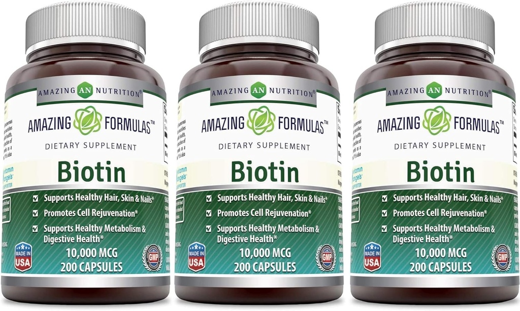 High Potency Biotin 10,000 Mcg Supplement - 600 Capsules - Amazing Nutrition Formula for Healthy Hair, Skin, and Nails