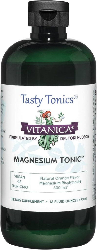 Liquid Magnesium Bisglycinate Chelate Tonic with Vitamin B6 - Orange Flavor, Vegan, Gluten Free, Non-GMO - 16 fl oz