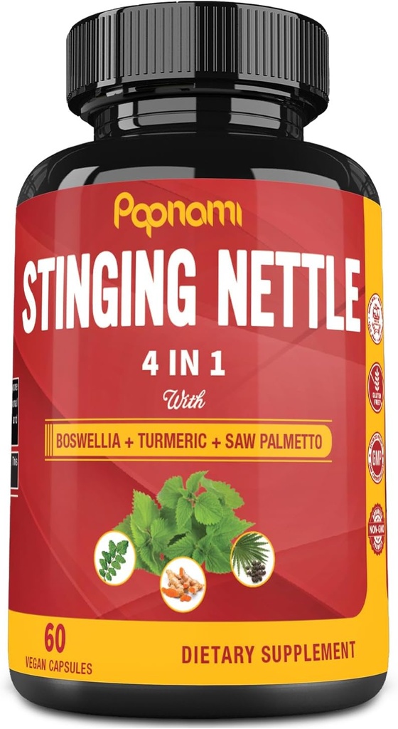 2 Month Supply Papnami Stinging Nettle Extract Capsules with Boswellia, Turmeric & Saw Palmetto for Joint, Body Management, Skin, Hair & Immunity