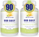 Maximum Strength L-Methylfolate 1mg Supplement - 5-MTHF, Filler Free, Gluten Free, Non-GMO - 180 Vegetarian Capsules