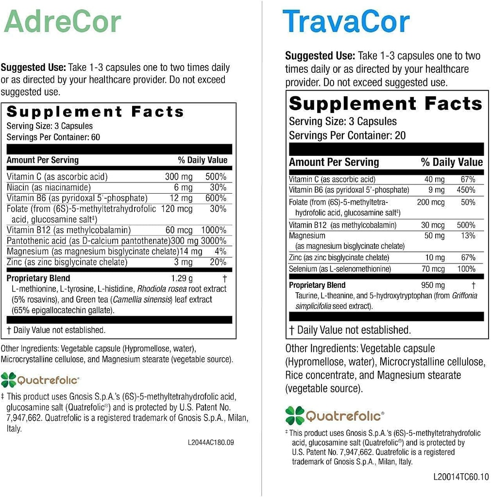 NeuroScience Mood and Adrenal Support Bundle - AdreCor and TravaCor (240 Capsules Total)