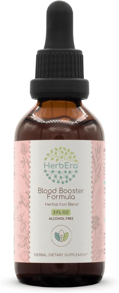 HerbEra Blood Booster Formula Tincture with Stinging Nettle, Dandelion, Spinach, Spirulina, Alfalfa, Yellow Dock Root, Herbal Iron Blend - 2 Fl Oz