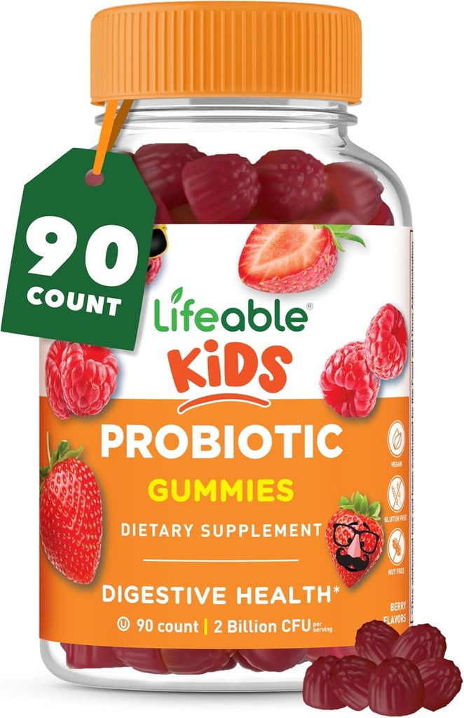 90 Kids Probiotic Gummies with 2 Billion CFU for Gut, Digestive, and Immune Health by Lifeable