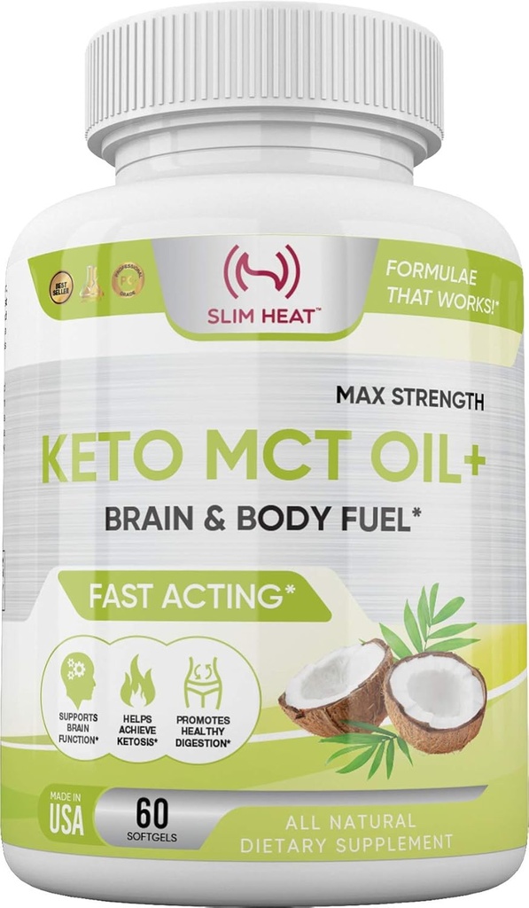 Natural Slim Heat Keto MCT Oil Capsules - Fast-Acting Ketosis Fuel for Women and Men - Non-GMO, Made in USA - 30 Day Supply