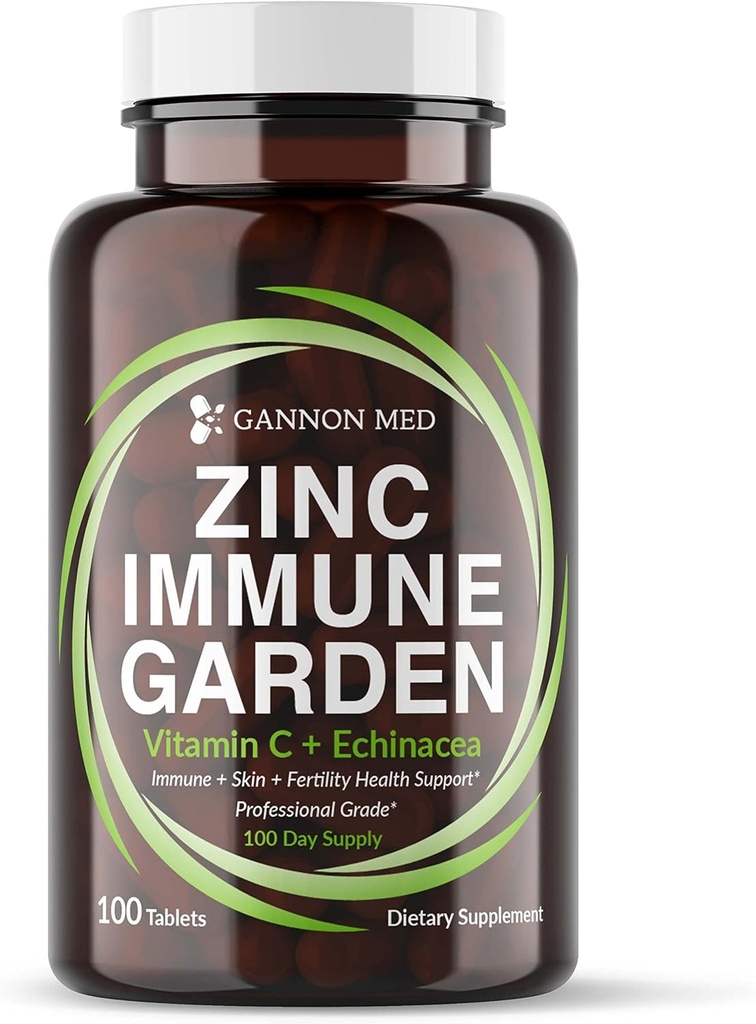 Chelated Zinc & Vitamin C Immune Support Tablets for Kids and Adults - Zinc Supplements with Echinacea for Immunity, Skin, and Reproductive Health - GANNON MED Zinc Chelate Booster