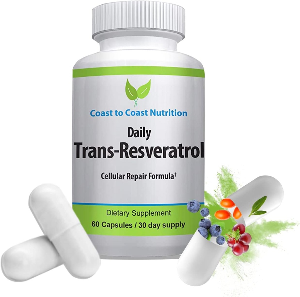 Organic Coast to Coast Trans-Resveratrol Capsules - Vegan Polyphenol Supplement for Anti Aging - 60 Caps, 600mg, 30 Day Supply