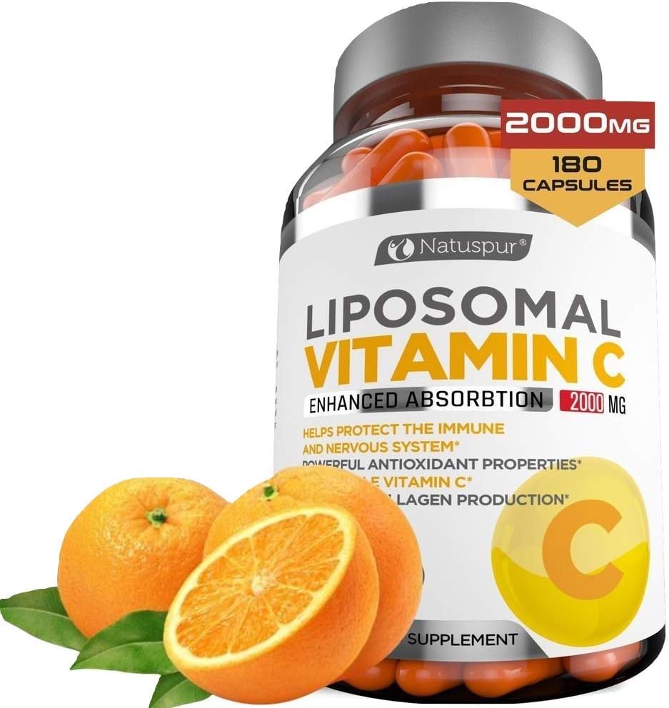 High Absorption Liposomal Vitamin C 2000mg Capsules - Immune System Support & Collagen Booster - Antioxidant Supplement for Better Health - 180 Count