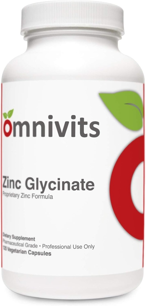 Zinc Bisglycinate Chelate 20mg Capsules for Immune Support and Antioxidant Boost - 120 Vegetarian Capsules by Omnivits
