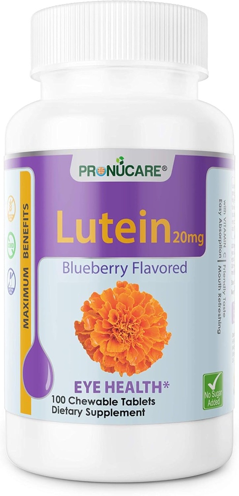 Lutein Esters 20mg Chewable Tablets - Eye Health Support with Blue Light Protection - Blueberry Flavor, 100 Count