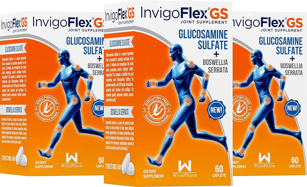 Shellfish Free Glucosamine Sulfate with Boswellia Serrata - Non GMO, Gluten Free Joint Supplement - 3 Pack