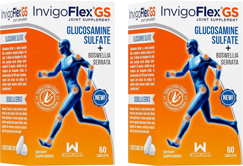 Shellfish-Free Vegetarian Glucosamine Sulfate with Boswellia Serrata - Non GMO Joint Supplement - Gluten-Free - 2 Pack