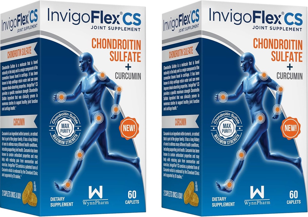 INVIGOFLEX Chondroitin Sulfate & Turmeric Curcumin Joint Supplement for Knee, Hand, Back & Hip - Non GMO, Premium Quality - 2 Pack