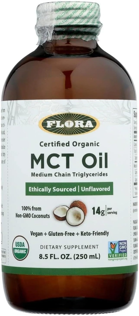 Organic MCT Oil for Energy Boost, C8 Caprylic & C10 Capric Acids, Keto, Kosher, Non-GMO - 8.5 Fl Oz Liquid Bottle