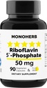 Riboflavin 5'-Phosphate 50 mg Supplement - 90 Vegetarian Capsules - Bioactive Vitamin B2 - Made in USA