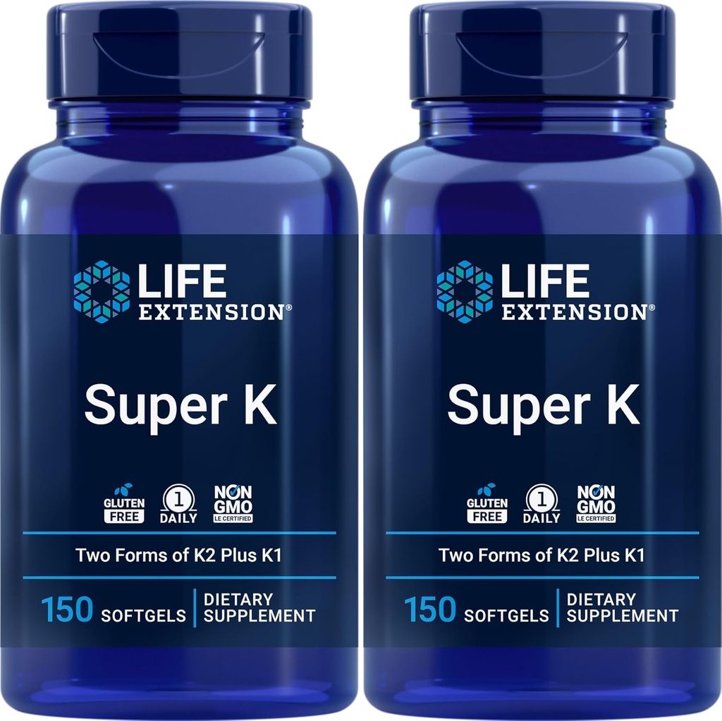 Super K Life Extension 300 Softgels - Vitamin K1 and K2 Supplement Pack for Longevity and Wellness