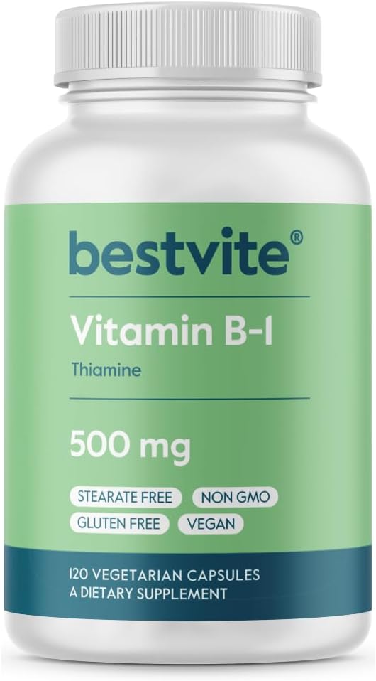 500mg Vitamin B-1 (Thiamin) Vegetarian Capsules - Non-GMO & Gluten-Free Vegan Supplement