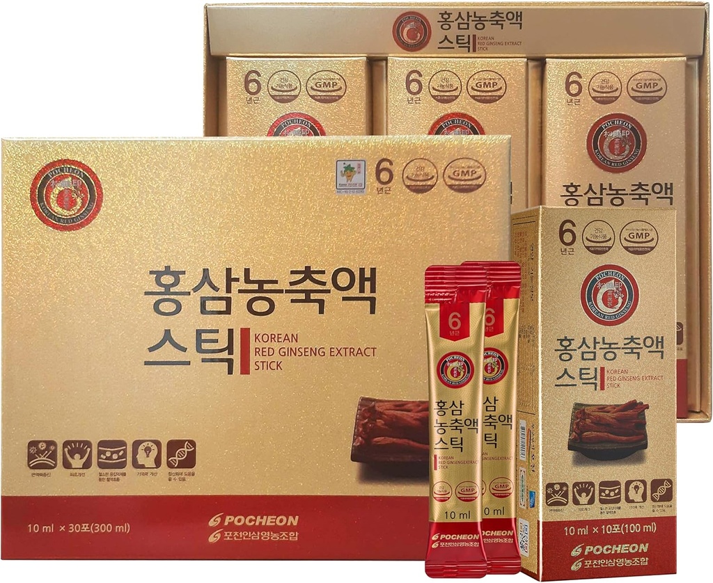30 Pochon Korean Red Ginseng Extract Sticks - 30% Ginseng Extract - Single Serving Packs - Natural Immune Support