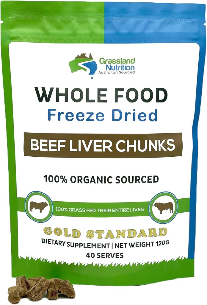 Organic Grassland Nutrition Liver Chunks - High in Iron, Vitamin A & B12 for Energy (120g)