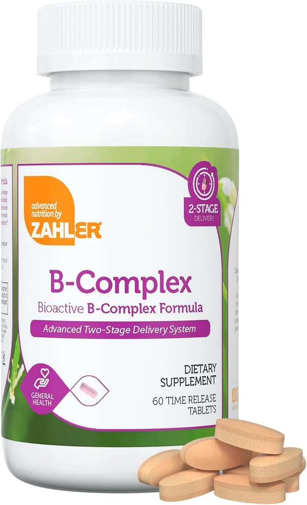 Zahler B-Complex Vitamins with 2-Stage Delivery System - Gluten Free & Non-GMO - B1 B2 B3 B5 B6 B7 B9 B12 - for Men & Women - 60 Tablets