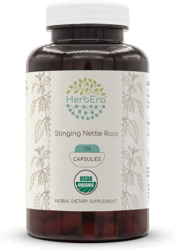 Organic Stinging Nettle Root Capsules - 500mg, 120ct - USDA Certified - HerbEra Urtica Dioica Supplement