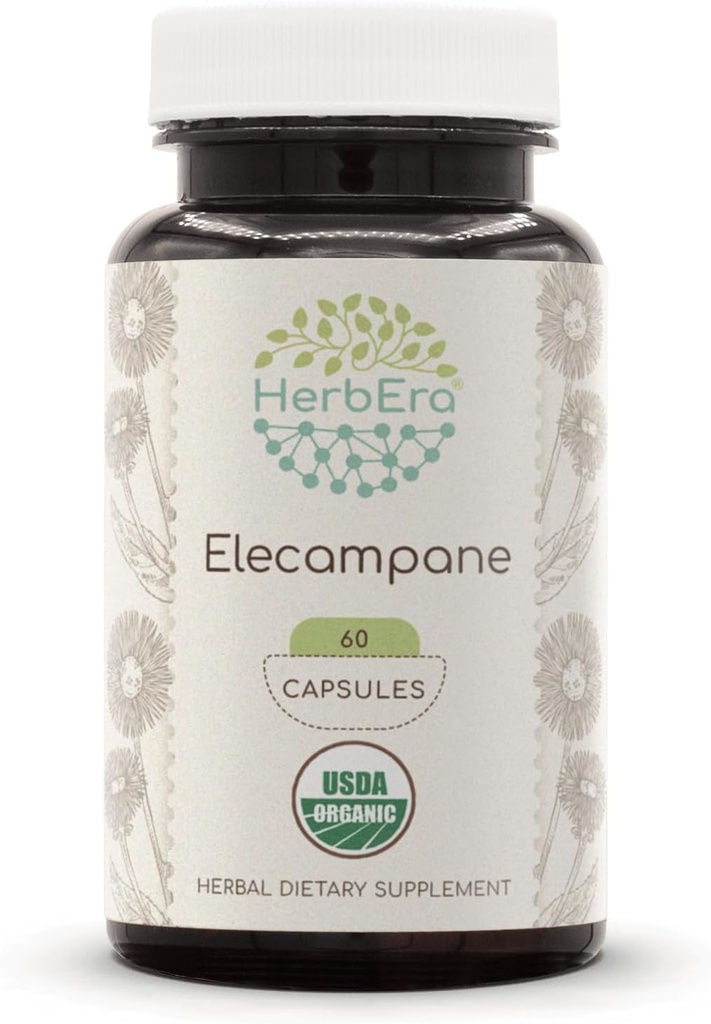 USDA Organic Elecampane Root Capsules - 60 Count, 500mg - HerbEra Elecampane Dietary Supplement