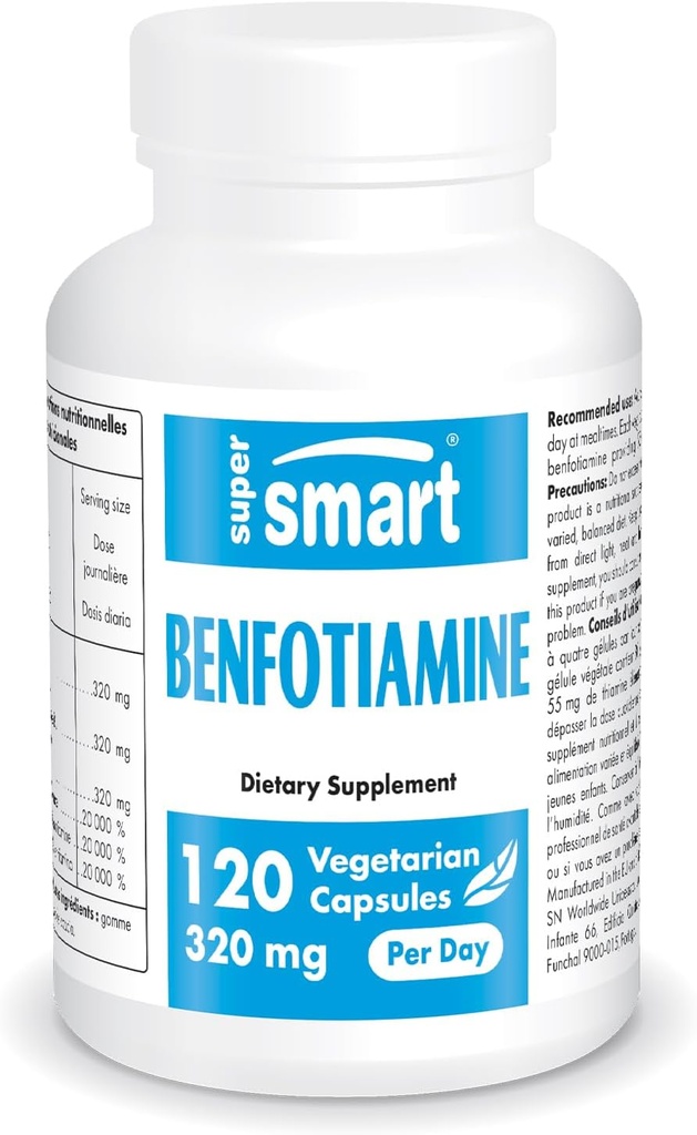 High Potency Benfotiamine Supplement 320mg Per Day - Bioavailable Vitamin B1 - Non-GMO & Gluten Free - 120 Vegetarian Capsules