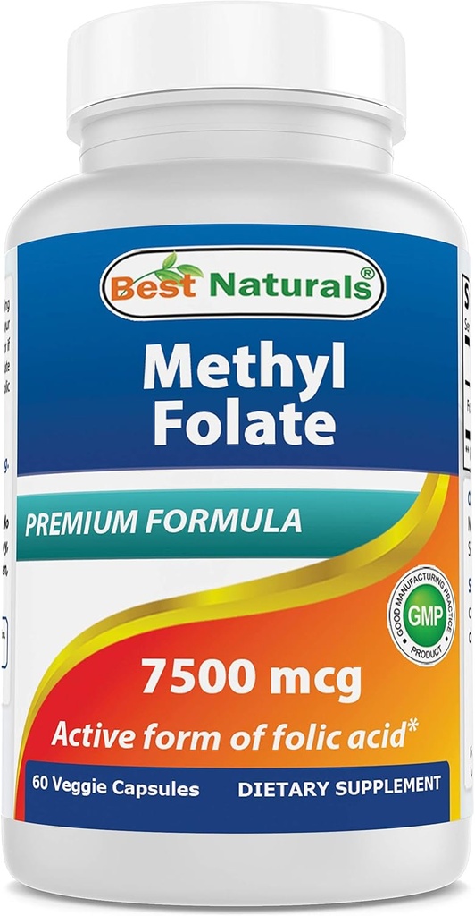 High Potency Methyl Folate Veggie Capsules - Supports Brain, Memory, Cardiovascular Health - 60 Count