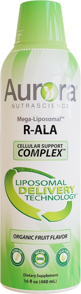 Vida Lifescience Aurora Nutrascience Mega-Liposomal R-ALA Cellular Support Complex - 16 fl oz, Gluten-Free, Non-GMO, Sugar-Free, Organic Fruit Flavor