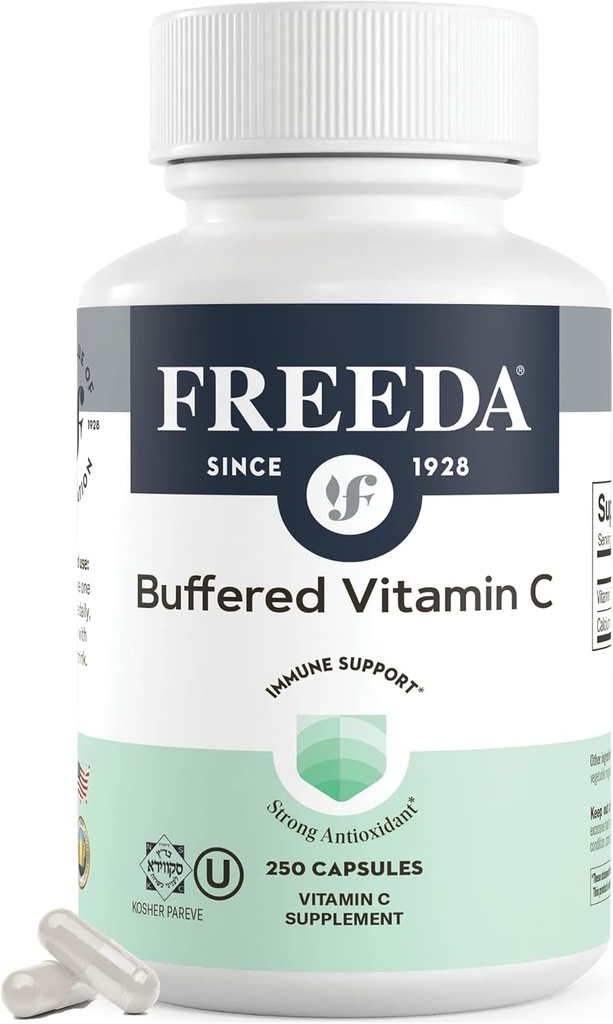 Buffered Vitamin C 500mg Capsules - High Potency Antioxidant Immune Support - Gentle on Stomach - Kosher & Calcium Ascorbate Formula - Vitamin C Supplement (250 Count)