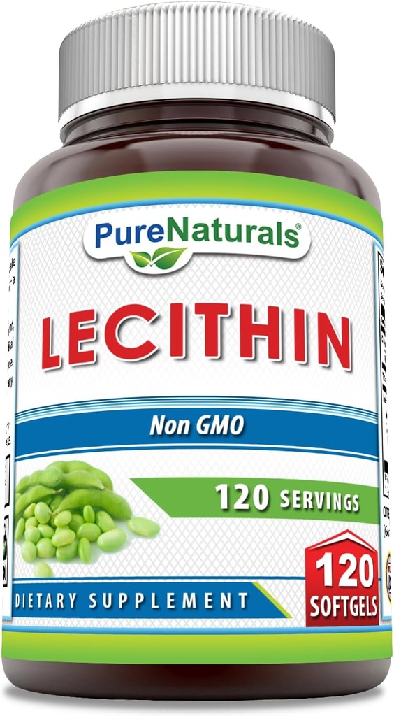 High Potency Pure Naturals Lecithin 1200 mg Softgels Supplement - Non-GMO & Gluten Free (120 Count)