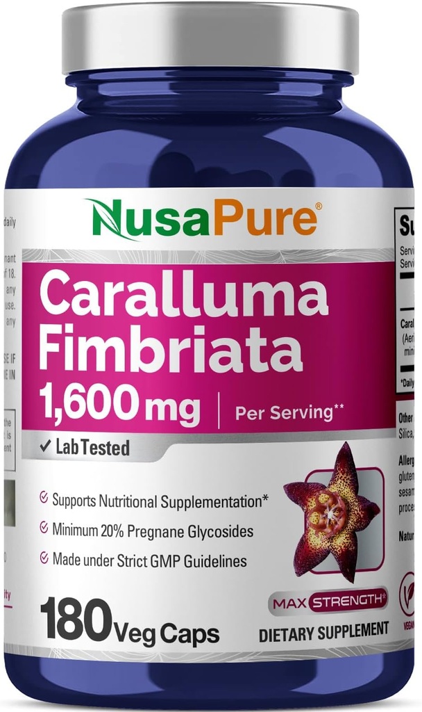 Organic Caralluma Fimbriata Supplement - 180 Vegan Capsules, 1600mg (Non-GMO) by NusaPure