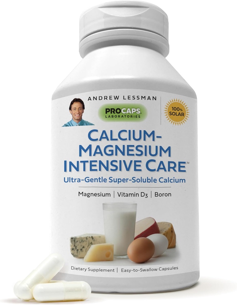500 Capsules of Andrew Lessman Calcium Magnesium Intensive Care - Essential for Bone & Skeleton Health. Easy-to-Swallow Capsules with Super Soluble Fine Powder. Gentle on Sensitive Stomachs.