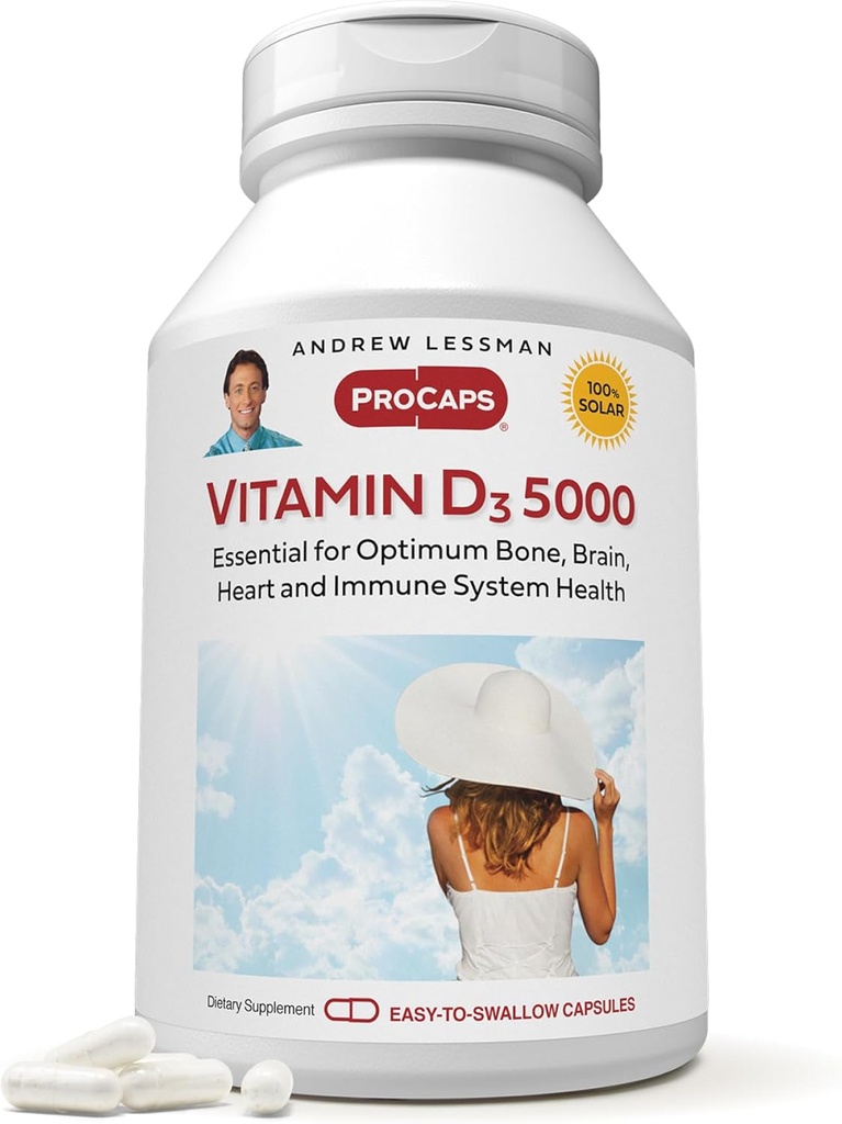 High Potency Andrew Lessman Vitamin D3 5000 IU Capsules - Supports Bone Health, Muscle Function, Immune System - Easy to Swallow