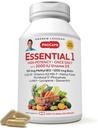 High Potency Essential-1 Multivitamin with Vitamin D3, Methyl B12, CoQ10, Lutein, Lycopene, and Zeaxanthin - 360 Small Capsules, No Additives