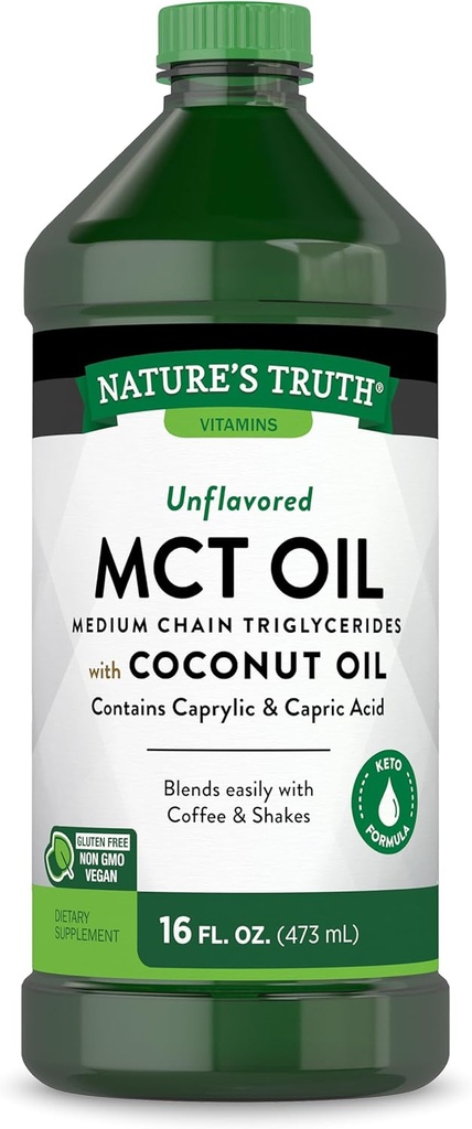 16 fl oz Nature's Truth MCT Oil with Coconut Oil - Keto, Unflavored, Vegan, Non-GMO, Gluten Free Supplement