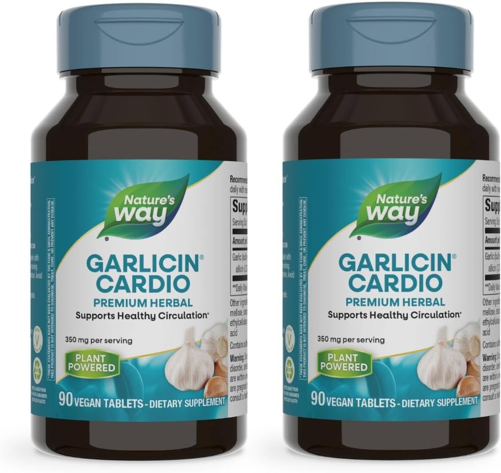 Garlicin Cardio Premium Herbal Tablets for Healthy Circulation Support - 90 Tablets, 350 mg