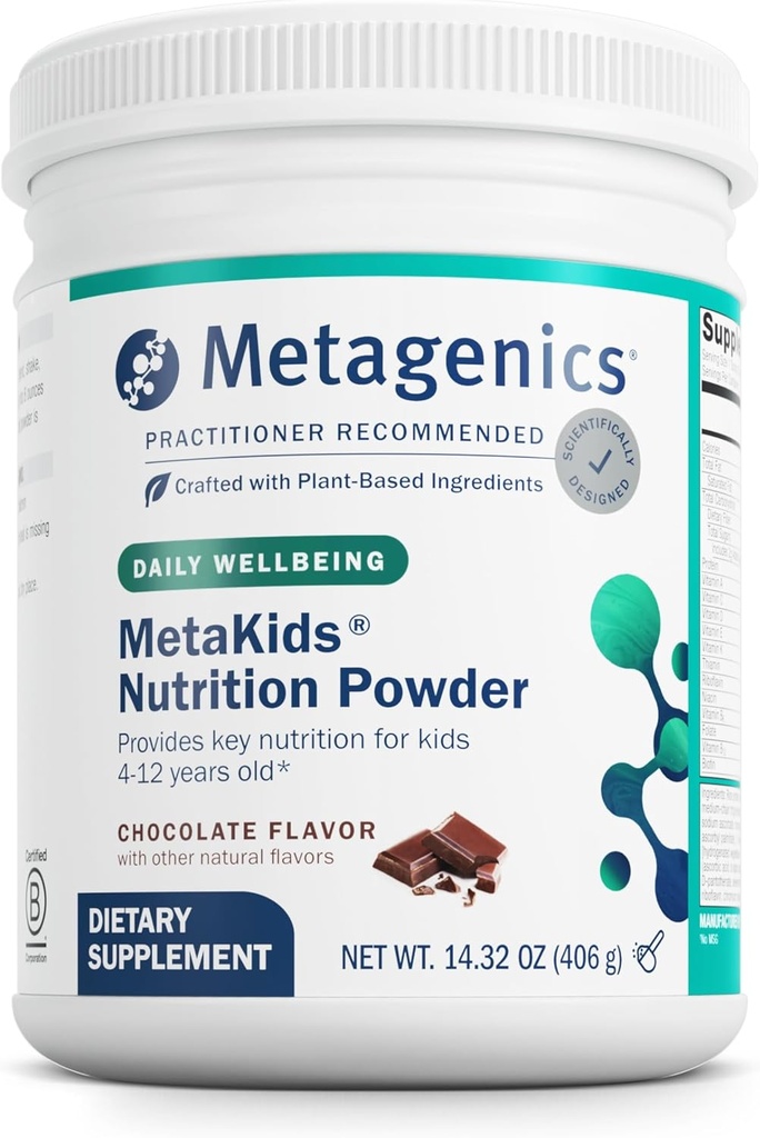 Metagenics MetaKids Chocolate Nutrition Powder - Kids Multivitamin with Prebiotics, DHA, Protein & Amino Acids - Non-GMO - 14.32 oz