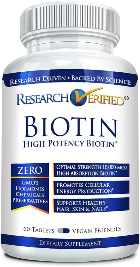 Pure Biotin Extra Strength 10,000mcg - Vegan Tablets for Hair, Skin, and Nails - Made in USA