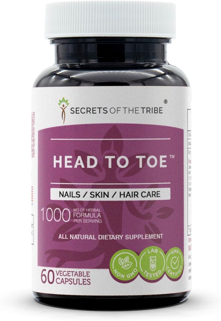 60 Capsules Secrets of the Tribe Head to Toe Supplement with Chamomile, Witch Hazel, Pot Marigold, Turmeric, Stinging Nettle, Rosemary for Nails, Skin, and Hair Care