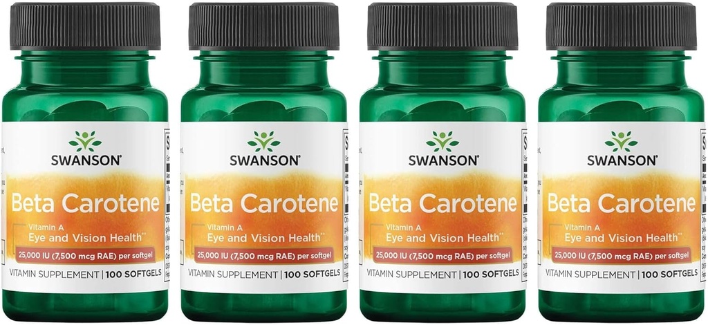 Swanson Beta-Carotene (Vitamin A) 25000 Iu - 100 Sgels (4 Pack) - High Potency Antioxidant Supplement