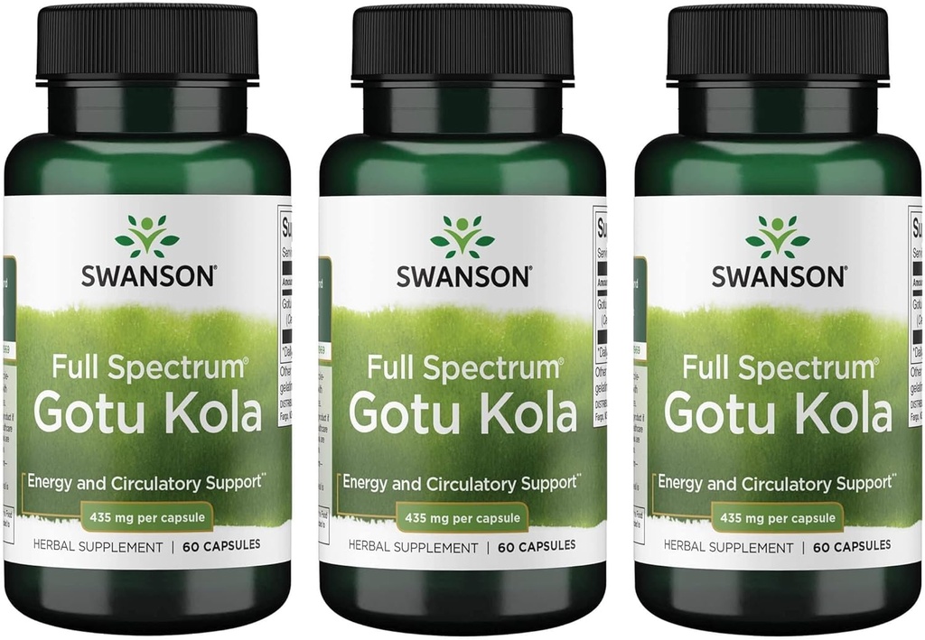 3 Pack of Swanson Gotu Kola 435mg Capsules for Mental Clarity and Memory Support