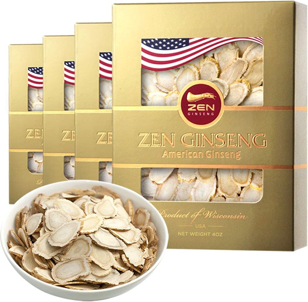 Premium Zen Ginseng American Wisconsin Ginseng Slices - Boost Energy, Performance, and Mental Health - 16 Oz Jar for Men and Women